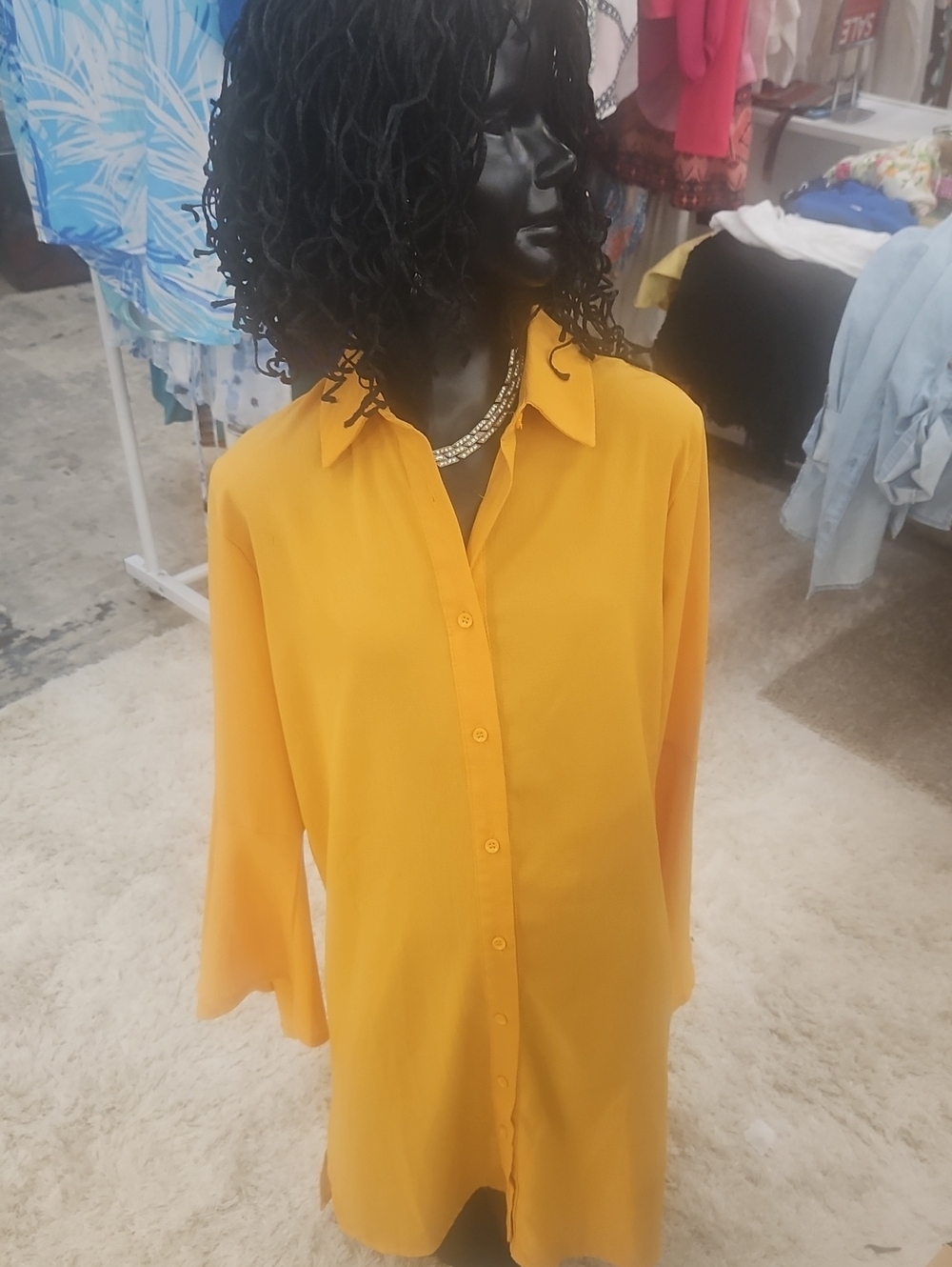 Boohoo Yellow Button-Down Longline Shirt